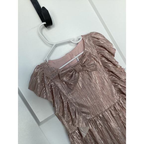 Janie and Jack Girls Metallic Plisse‎ Bow Dress Birthday Party Rose Gold Size 8 - Picture 4 of 12